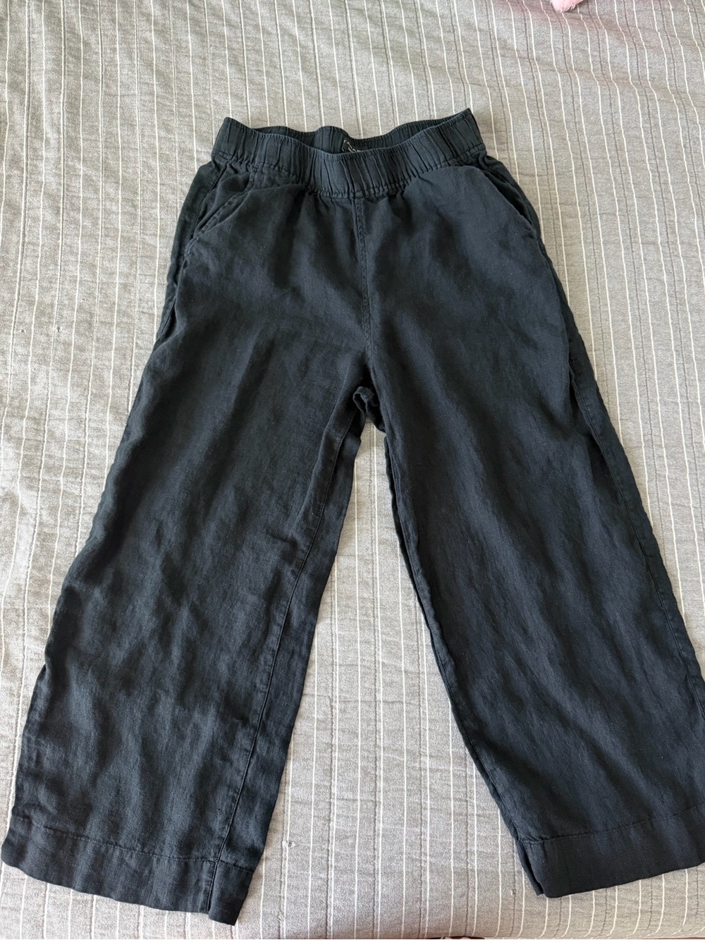 Tahari Womens Medium Black Linen Wide Leg Pants Flowy Resort Coastal Boho